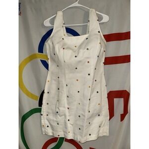 Vintage City Triangles Mini Dress Womens 9 White Flowers Embroidered 90s Cute